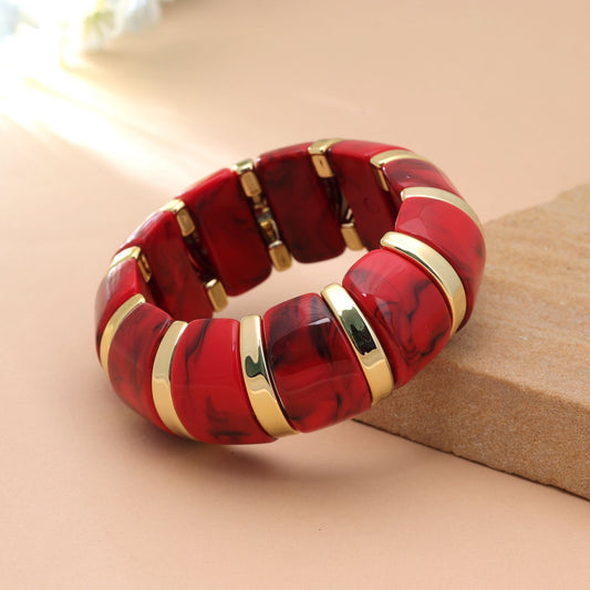 Korallenrot Farbenfroher dehnbarer Mode-Armreif aus Acryl mit stilvollem Look