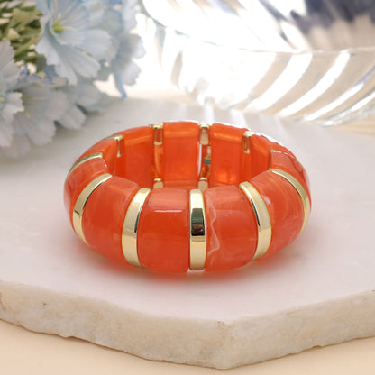 Orange Color Stretchable Acrylic Fashion Bangle Featuring Modern Design Appeal