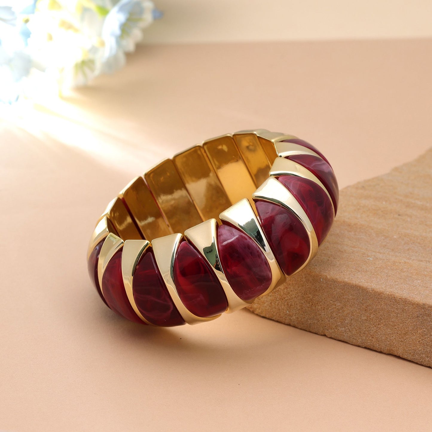 Maroon Color Stretchable Acrylic Fashion Bangle with Elegant Fashion Style