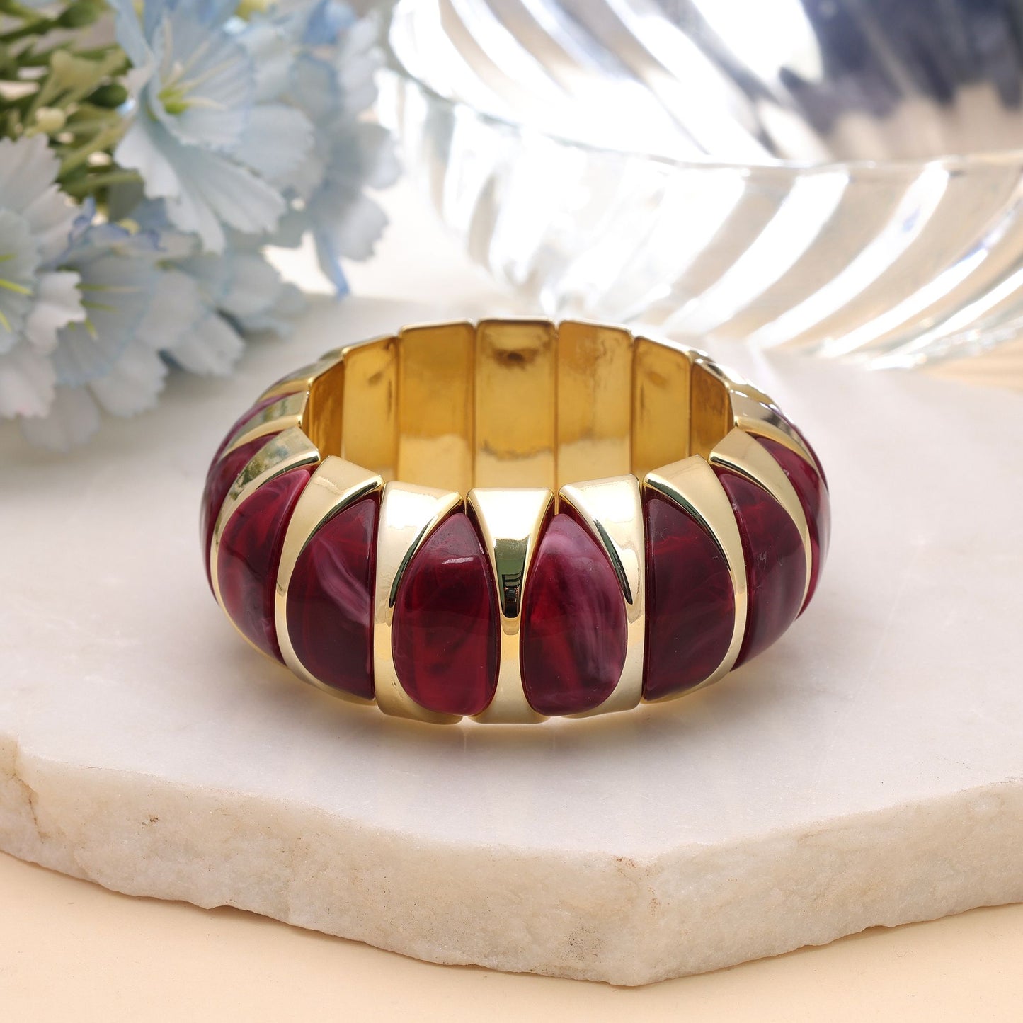Maroon Color Stretchable Acrylic Fashion Bangle with Elegant Fashion Style