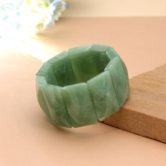 Green Color Stretchable Acrylic Fashion Bangle Featuring Stylish Designer Finish