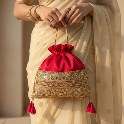 Rani Color Gold Zardosi Work Potli Bag (PTB104RNI)