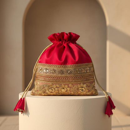 Rani Color Gold Zardosi Work Potli Bag (PTB104RNI)