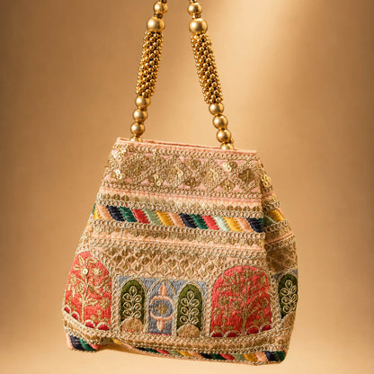 Multi Color Handwork Silk Potli Bag For Women