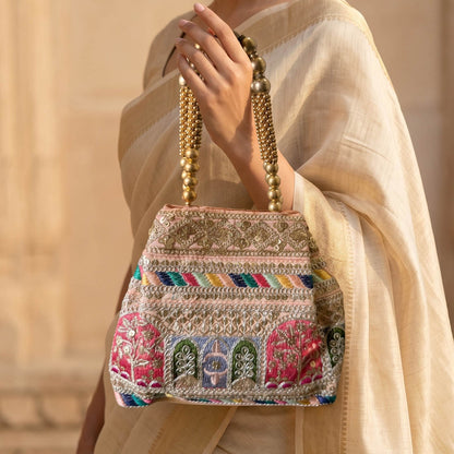 Multi Color Handwork Silk Potli Bag For Women