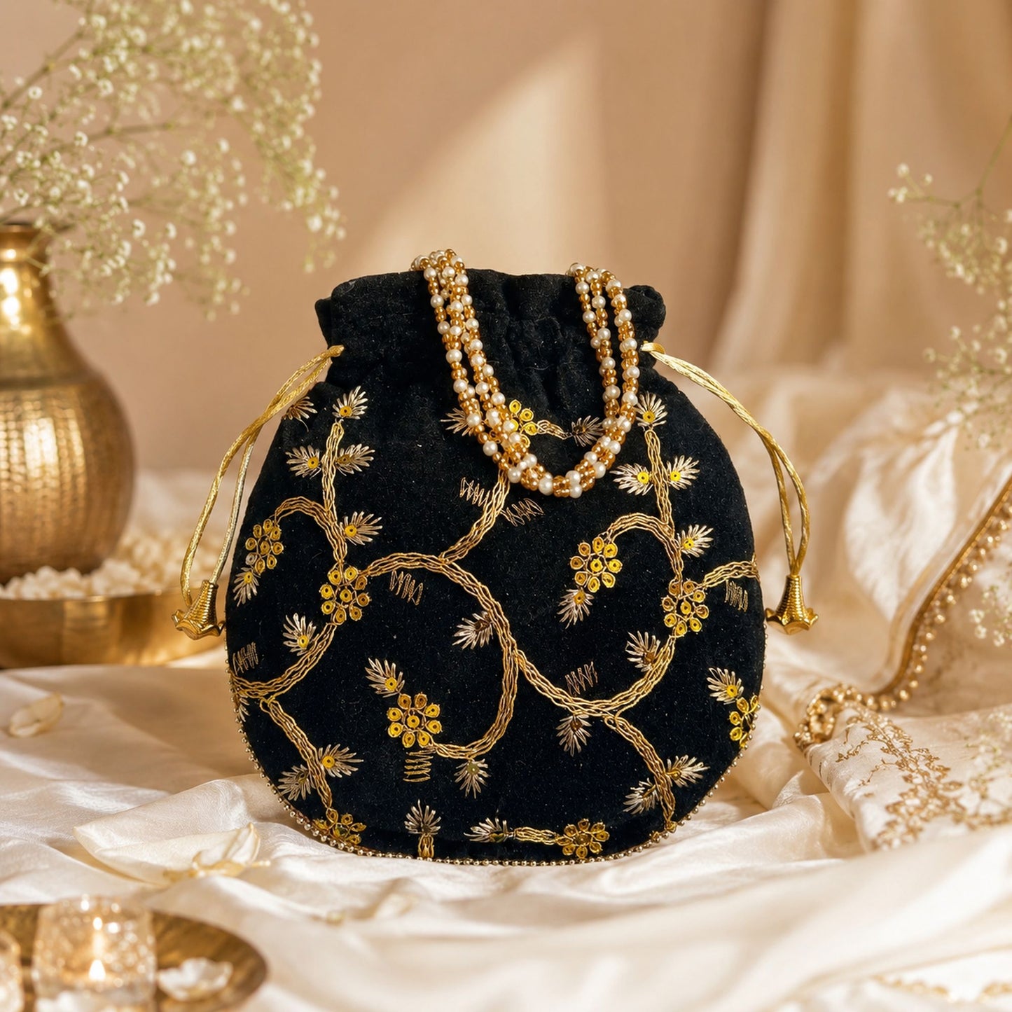 Black Color Matka (Jar) Potli Bag
