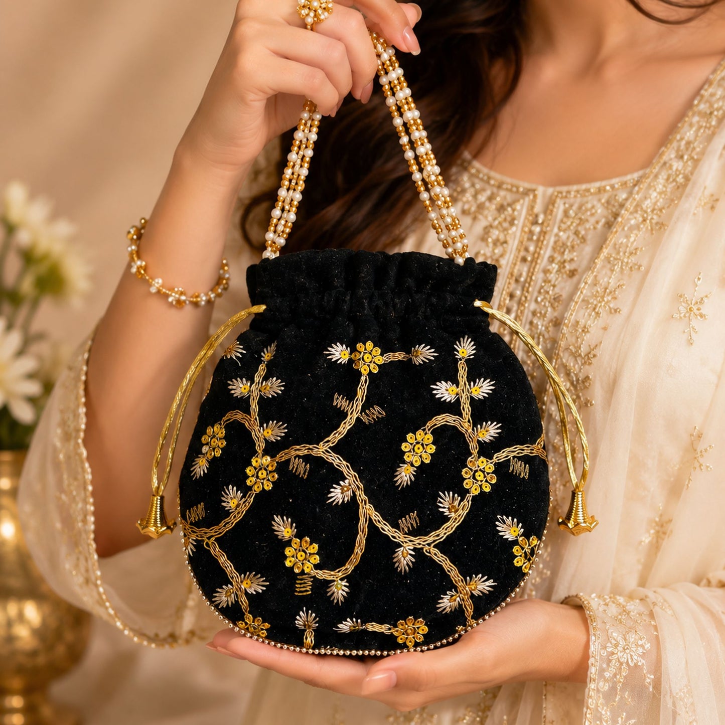 Black Color Matka (Jar) Potli Bag
