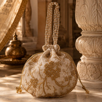 Cream Color Matka (Jar) Potli Bag