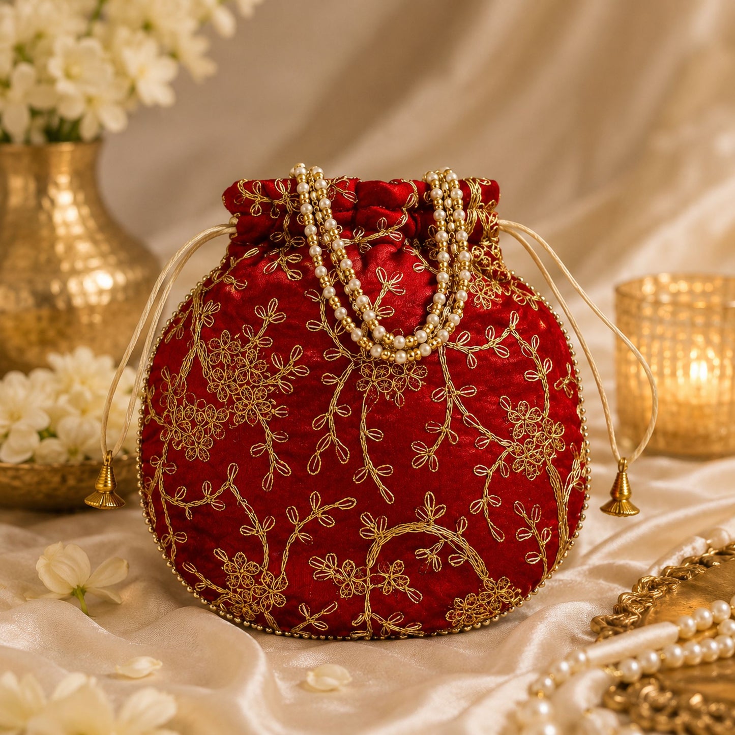 Maroon Color Matka (Jar) Potli Bag