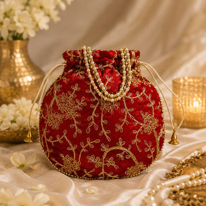Maroon Color Matka (Jar) Potli Bag