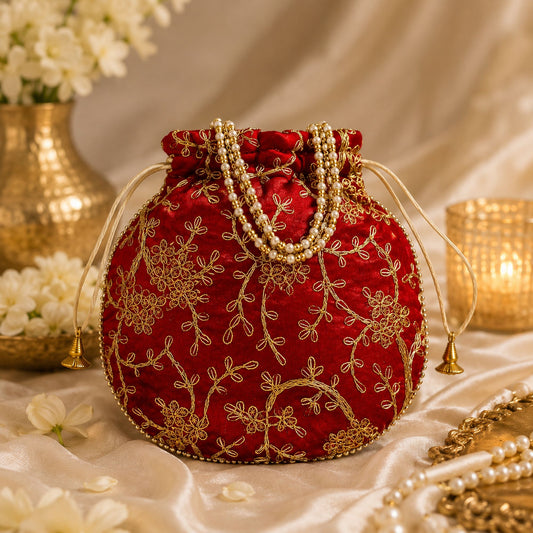 Maroon Color Matka (Jar) Potli Bag