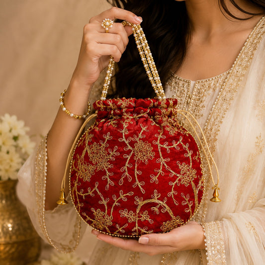 Maroon Color Matka (Jar) Potli Bag