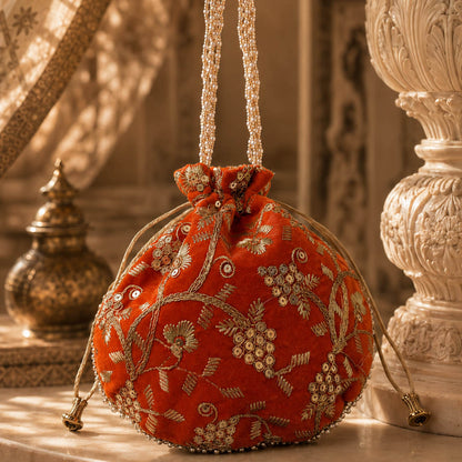 Orange Color Matka (Jar) Potli Bag