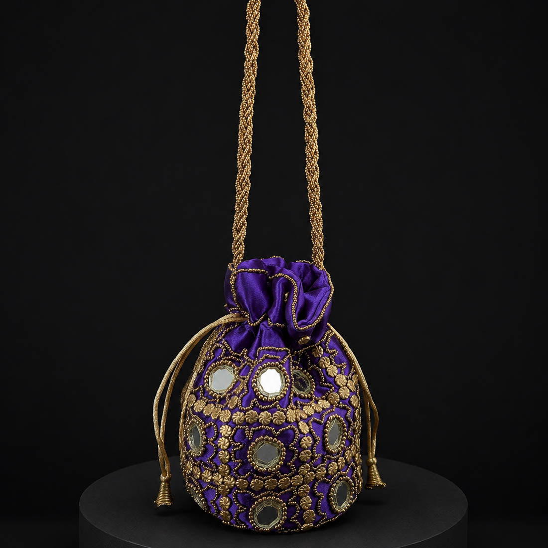 Purple Color Mirror Work Handbag Potli