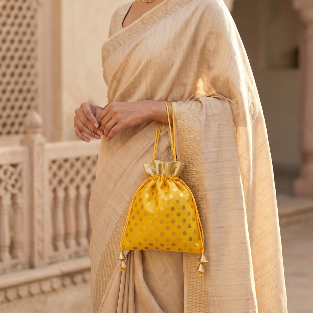 Yellow Color 10 Pieces Potli Bags Combo