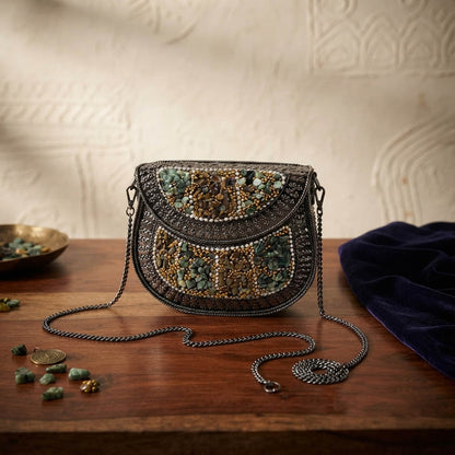 Classic Velvet Black Color Handmade Matte Finish Metal Clutch Bag For Parties