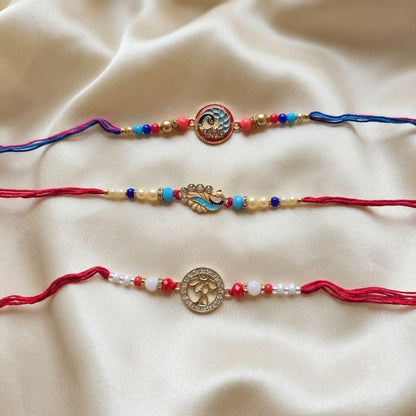 Multi Color Set of 3 Thread Rakhis Crafted with Attractive Decorative Finish and Premium Look