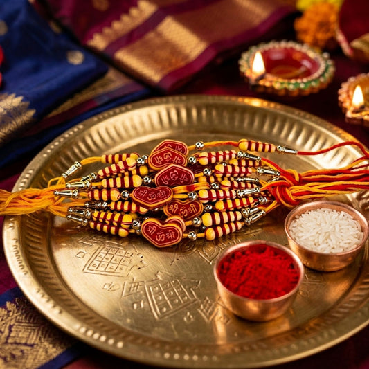 12 Pieces Combo Multi Color Designer Thread Rakhis with Beautiful Artistic Thread and Bead Work Design
