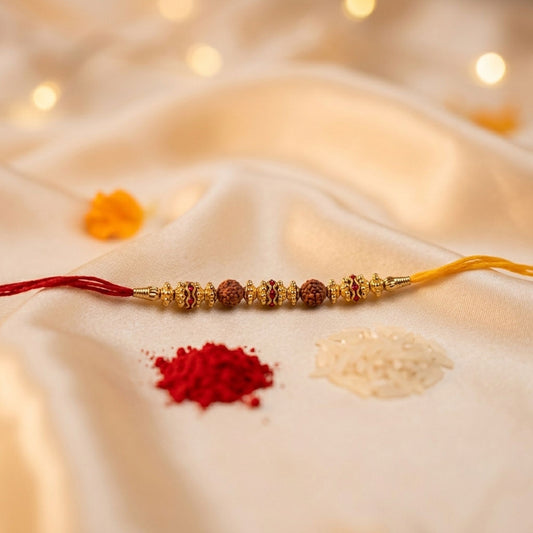 12 Pieces Combo Multi Color Divine Rudraksh Thread Rakhis with Sacred Spiritual Protective Traditional Design