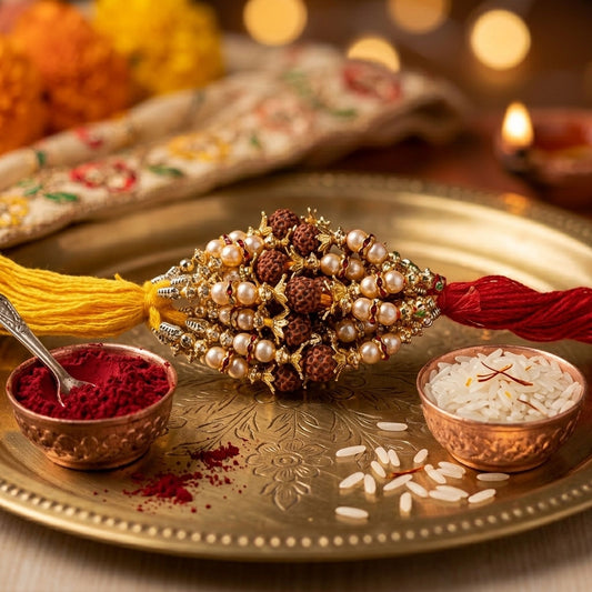 12 Pieces Combo Multi Color Divine Rudraksh Thread Rakhis Featuring Holy Beads and Religious Festival Style