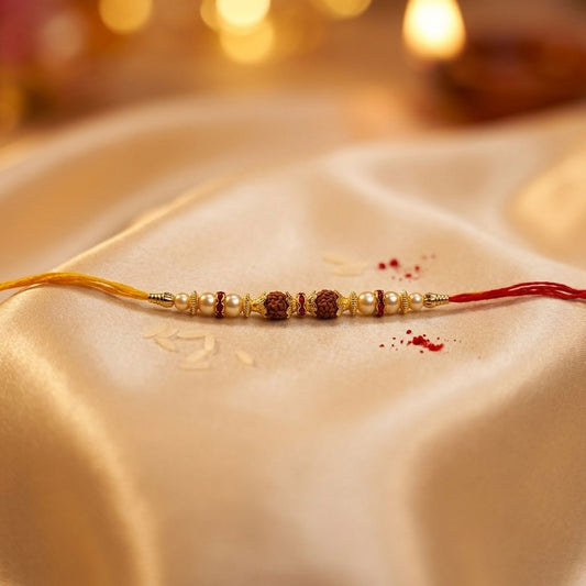 12 Pieces Combo Multi Color Divine Rudraksh Thread Rakhis with Elegant Devotional Handmade Rakhi Design
