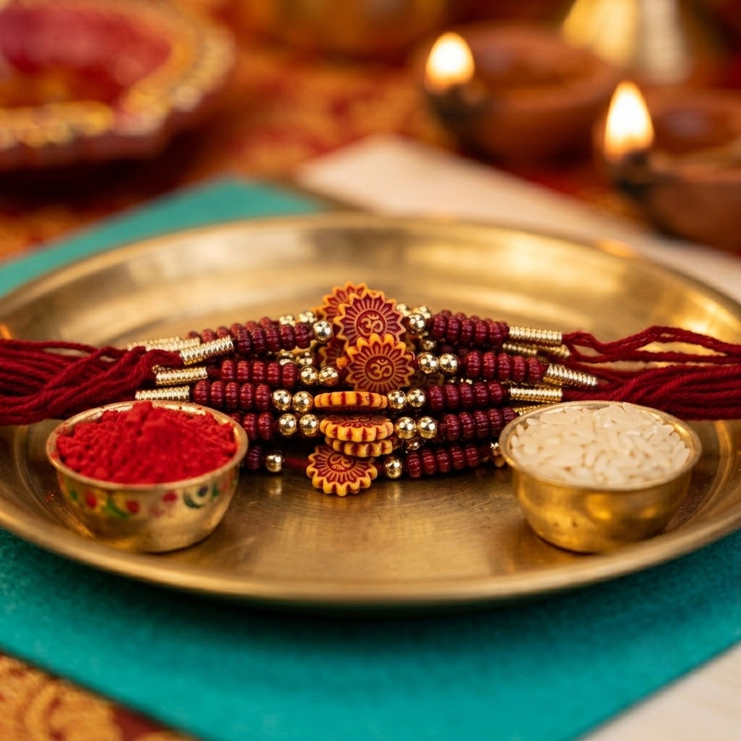 12 Pieces Combo Multi Color Om Design Religious Thread Rakhis Featuring Divine Symbol and Traditional Craftsmanship