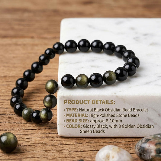 Armband aus natürlichem Gold-Obsidian, gold-schwarzfarben