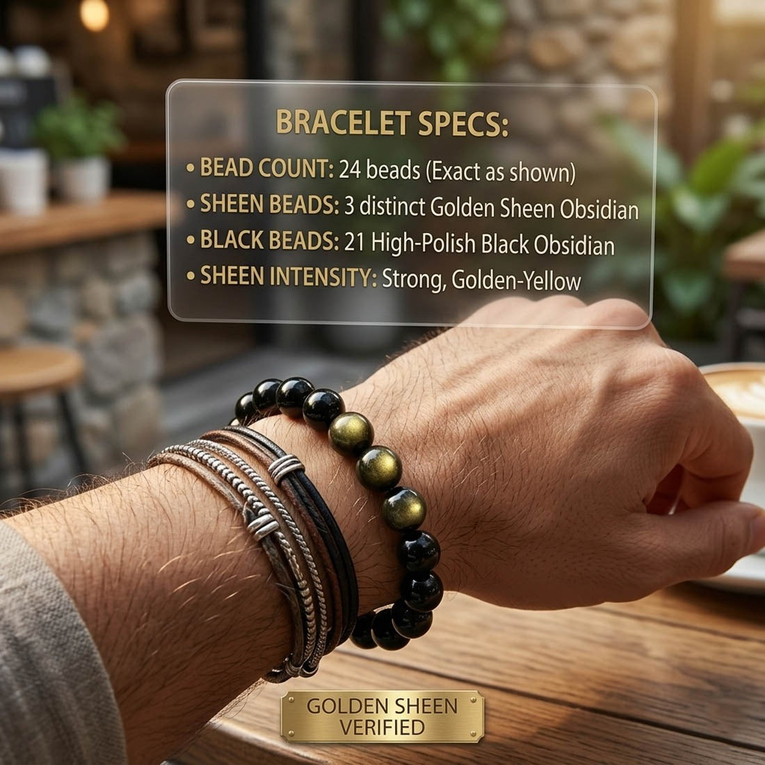 Armband aus natürlichem Gold-Obsidian, gold-schwarzfarben