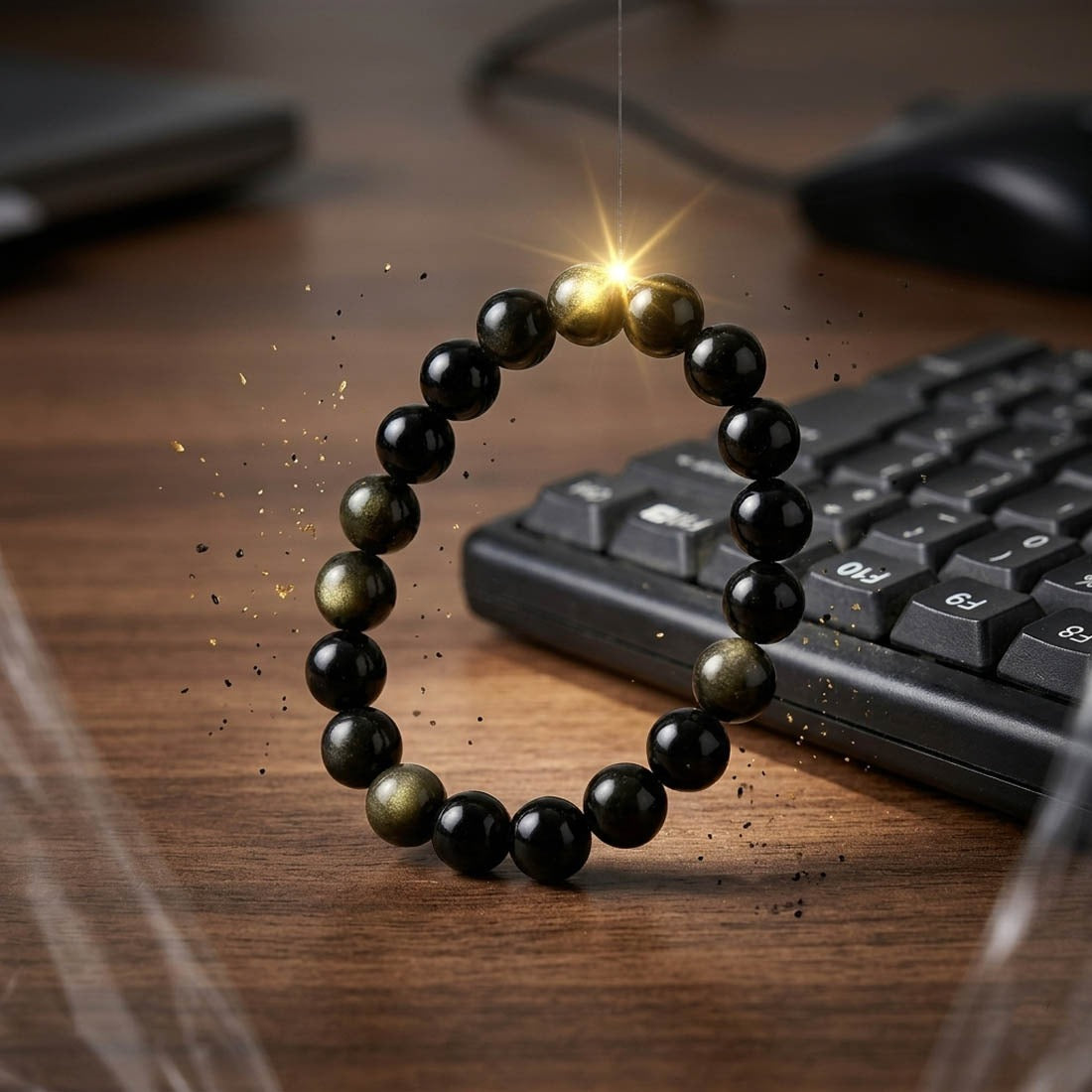 Armband aus natürlichem Gold-Obsidian, gold-schwarzfarben