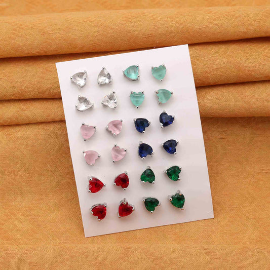 Mehrfarbige 12 Paar elegante American Diamond Ohrstecker-Kombination für Hochzeitsfeiern