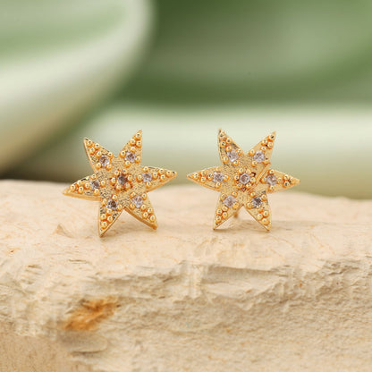 Goldfarbene 12 Paar Designer American Diamond Ohrstecker Kombination für einen traditionellen Look
