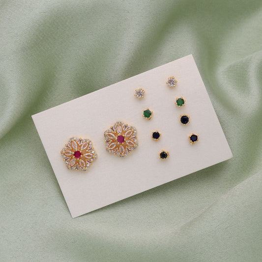 Assorted Color 5 In 1 Color Changeable American Diamond Stud Earrings Combo Set