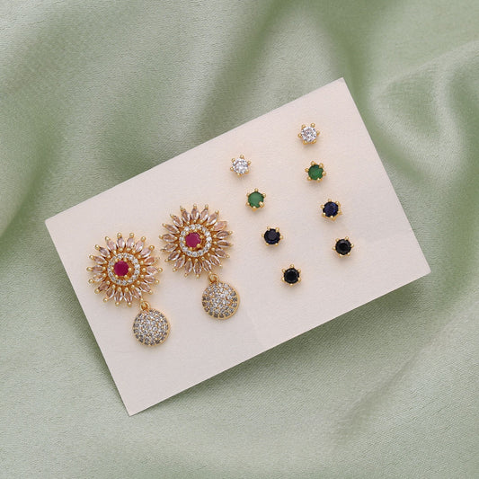 Assorted Color 5 In 1 Color Changeable American Diamond Stud Earrings Collection
