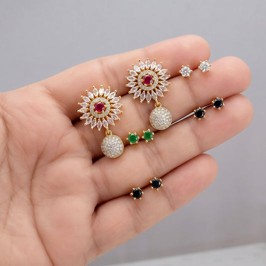 Assorted Color 5 In 1 Color Changeable American Diamond Stud Earrings Collection