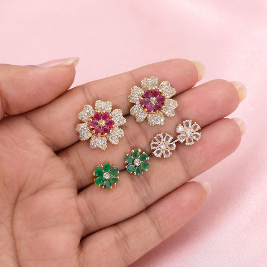 Assorted Color 3 In 1 Color Changeable American Diamond Stud Earrings Combo