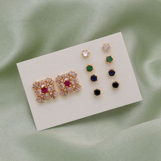 Assorted Color 5 In 1 Color Changeable American Diamond Stud Earrings Bundle