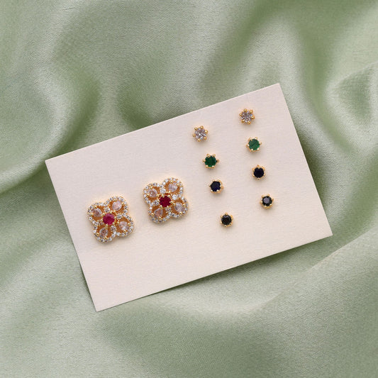 Assorted Color 5 In 1 Color Changeable American Diamond Stud Earrings Assortment