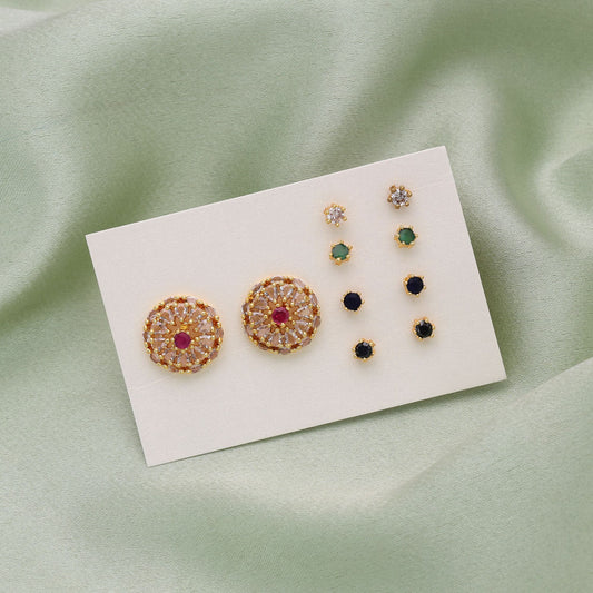 Assorted Color 5 In 1 Color Changeable American Diamond Stud Earrings Gift Set