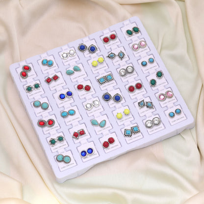 Multi Color 36 Pairs Cubic Zirconia Stud Earrings Combo with Elegant Designer Style for Fashion Jewelry Collection