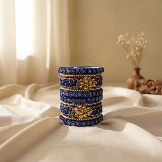 Blue Color Peacock Inspired 1 Set Of Thread Bangle Offering Vibrant Ethnic Styling