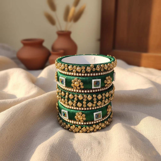 Green Color 1 Set Of Thread Bangle Inspired By Classic Indian Fashion