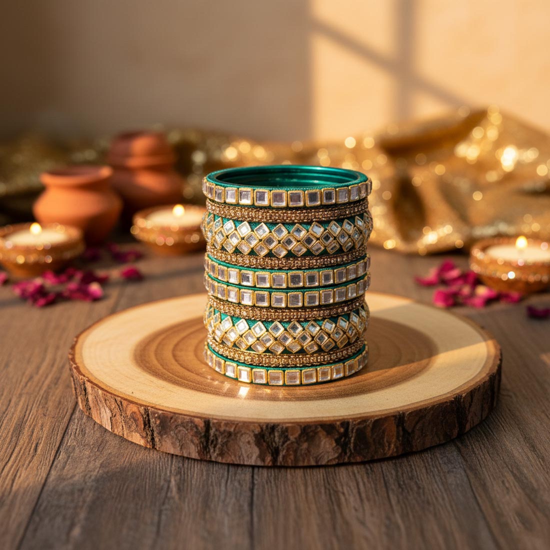 Green Color 1 Set Of Thread Bangle Inspired By Classic Indian Ethnic Aesthetics