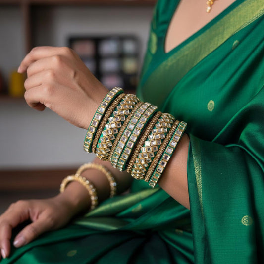 Green Color 1 Set Of Thread Bangle Inspired By Classic Indian Ethnic Aesthetics