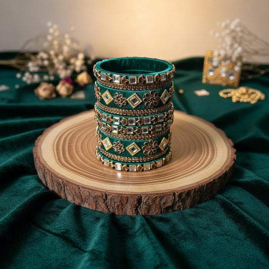 Green Color 1 Set Of Thread Bangle Highlighting Classic Indian Color Aesthetics