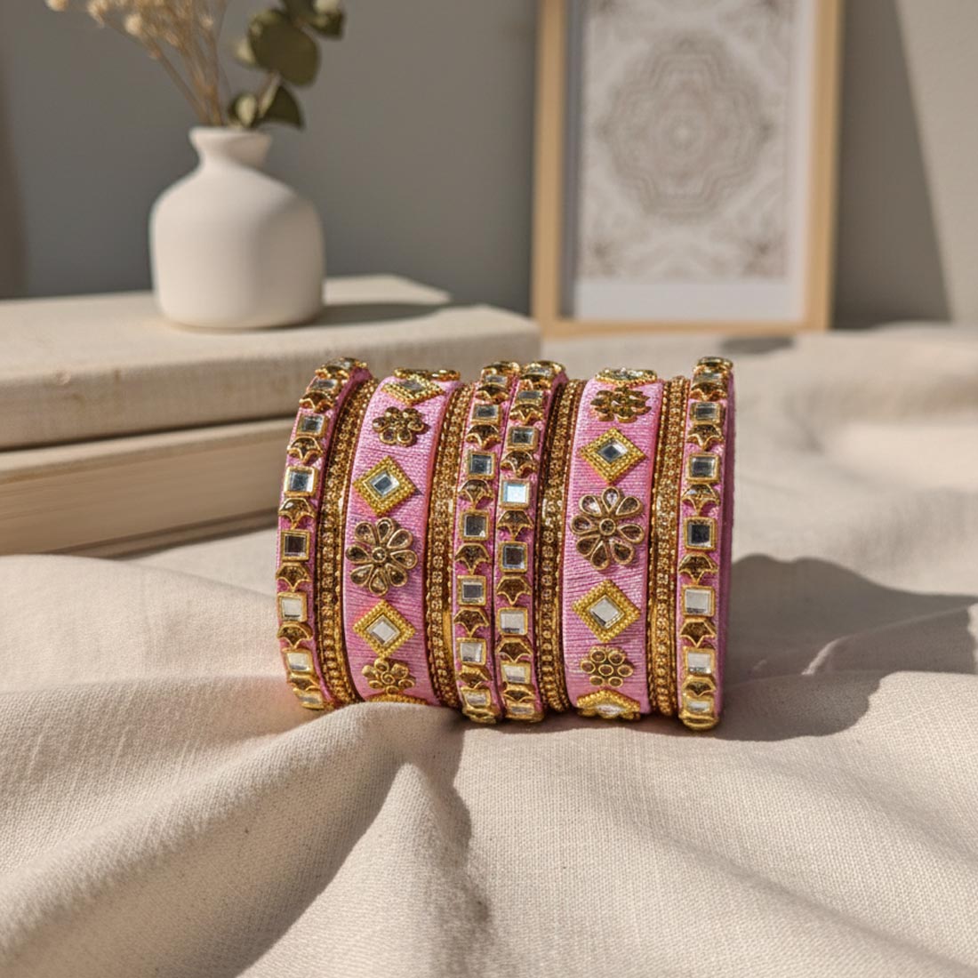 Pink Color 1 Set Of Thread Bangle Featuring Delicate Shade And Traditional Charm