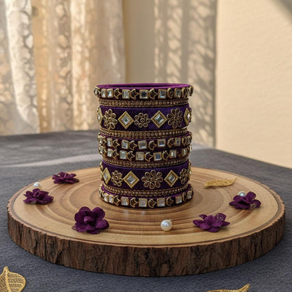 Purple Color 1 Set Of Thread Bangle With Graceful Thread Wrapping Design