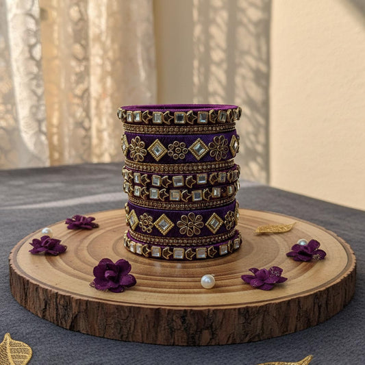 Purple Color 1 Set Of Thread Bangle With Graceful Thread Wrapping Design