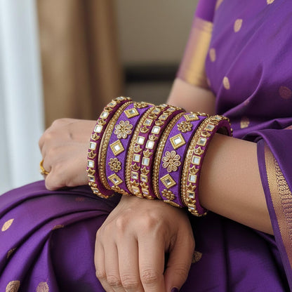Purple Color 1 Set Of Thread Bangle With Graceful Thread Wrapping Design