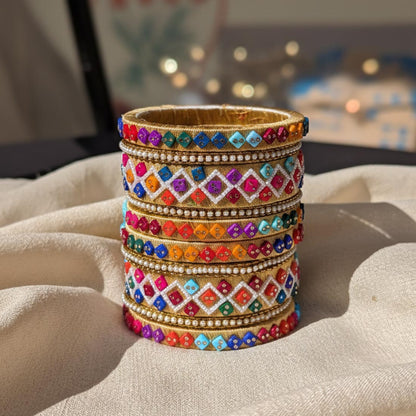 Multi Color 1 Set Of Thread Bangle Featuring Vibrant Combination For Ethnic Wear