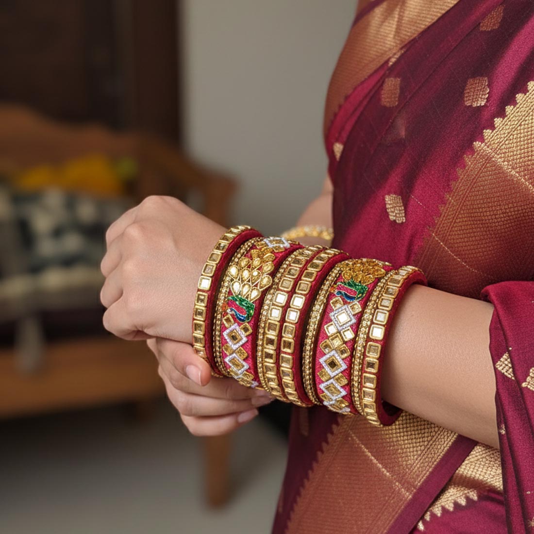 Maroon Color 1 Set Of Thread Bangle Inspired By Rich Indian Festive Tr ...